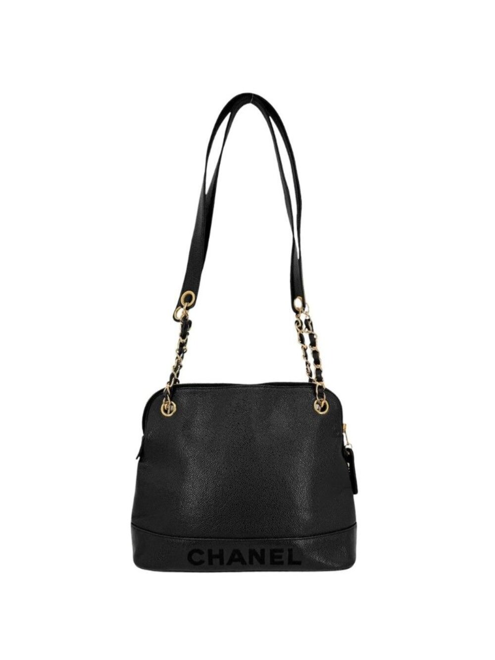 Chanel Handbag Chain Tote CC Logo Shoulder Caviar Leather Black Gold